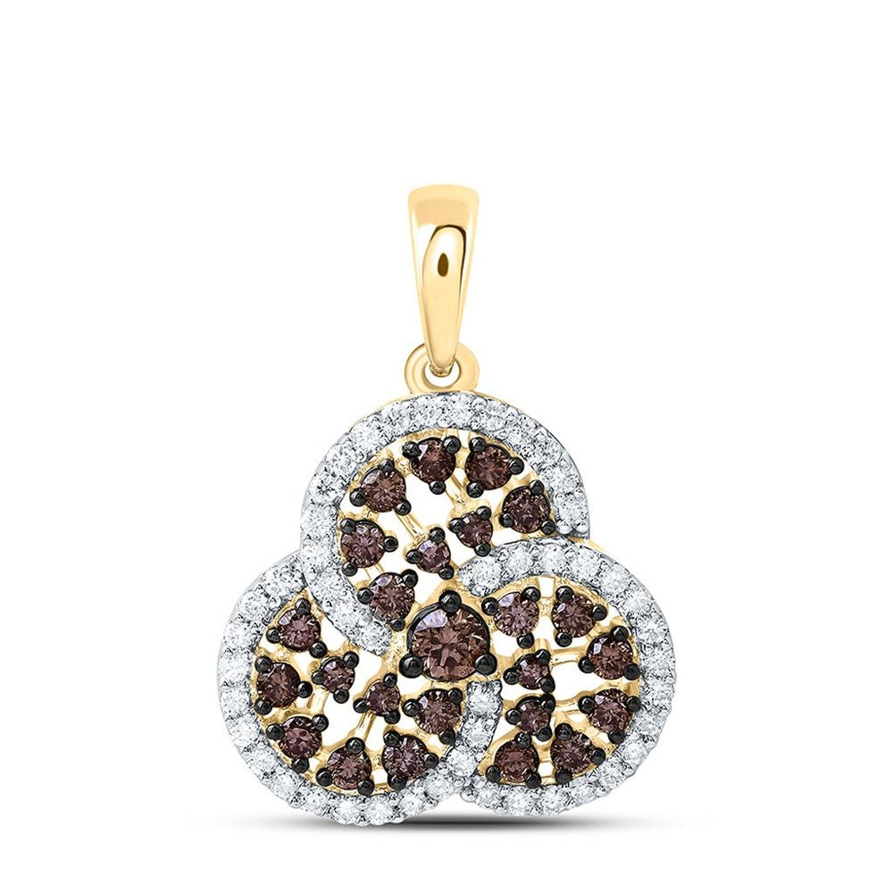Yellow Gold Round Brown and White Diamond Pendant - 5/8 Carat Total Diamond Weight
