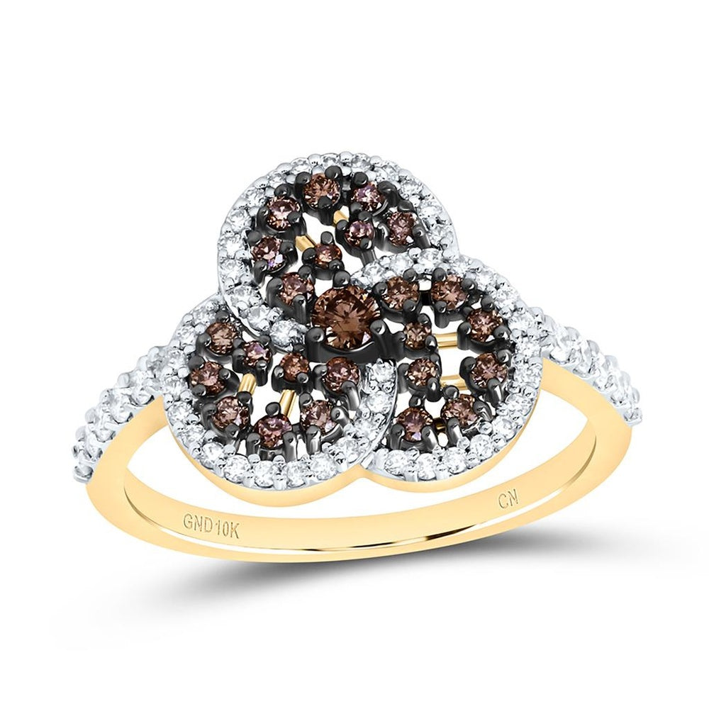 Yellow Gold Round Brown and White Diamond Ring - 1/2 Carat Total Diamond Weight