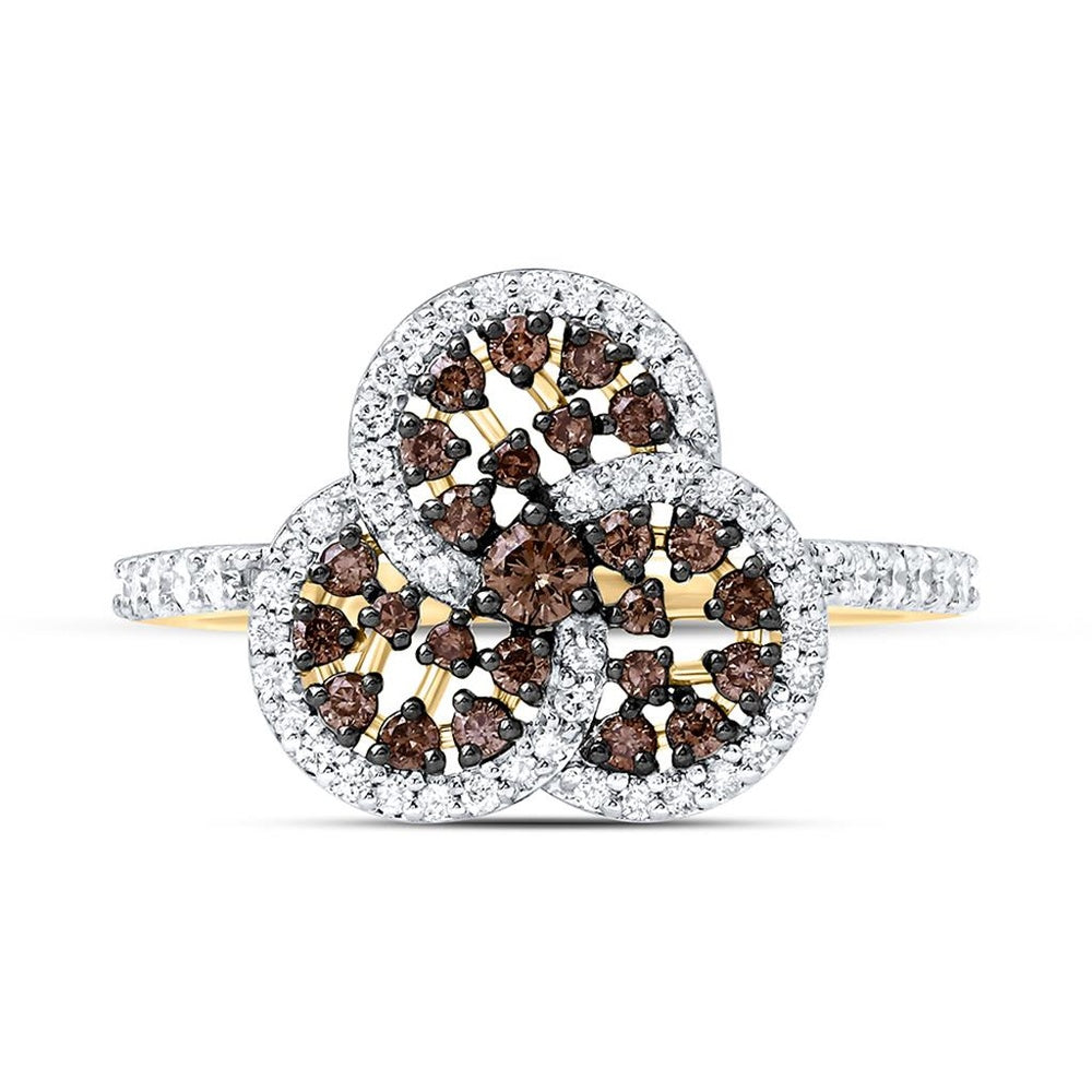 Yellow Gold Round Brown and White Diamond Ring - 1/2 Carat Total Diamond Weight
