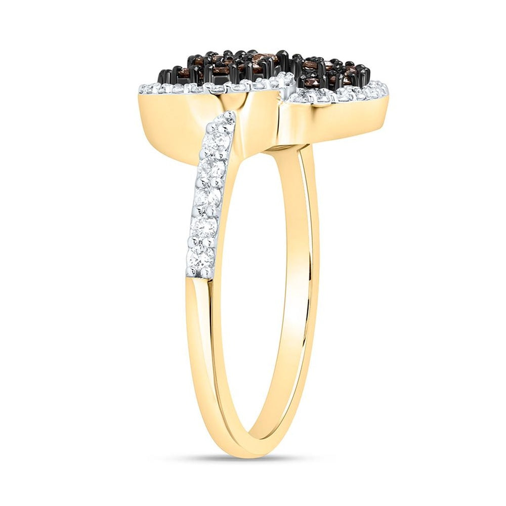 Yellow Gold Round Brown and White Diamond Ring - 1/2 Carat Total Diamond Weight