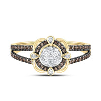 Yellow Gold Round Brown and White Diamond Ring - 1/2 Carat Total Diamond Weight
