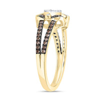 Yellow Gold Round Brown and White Diamond Ring - 1/2 Carat Total Diamond Weight