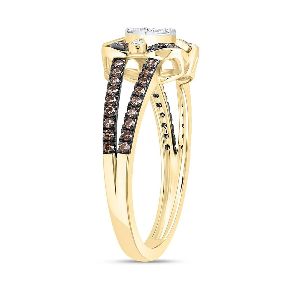 Yellow Gold Round Brown and White Diamond Ring - 1/2 Carat Total Diamond Weight