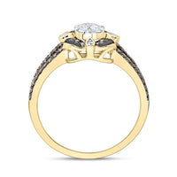 Yellow Gold Round Brown and White Diamond Ring - 1/2 Carat Total Diamond Weight