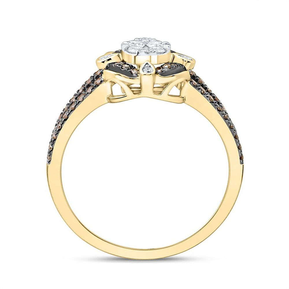 Yellow Gold Round Brown and White Diamond Ring - 1/2 Carat Total Diamond Weight