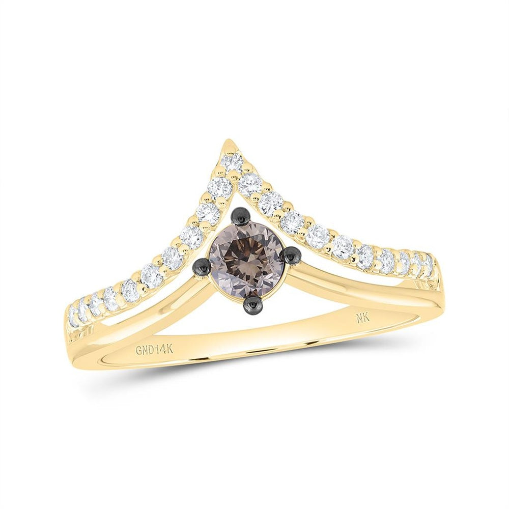 Yellow Gold Round Brown and White Diamond Ring - 1/2 Carat Total Diamond Weight