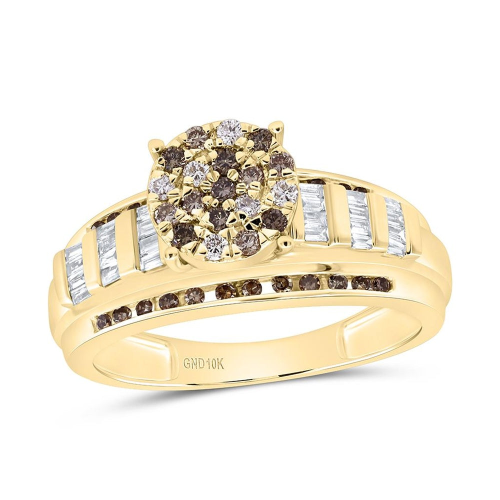Yellow Gold Round Brown and White Diamond Ring - 1/2 Carat Total Diamond Weight