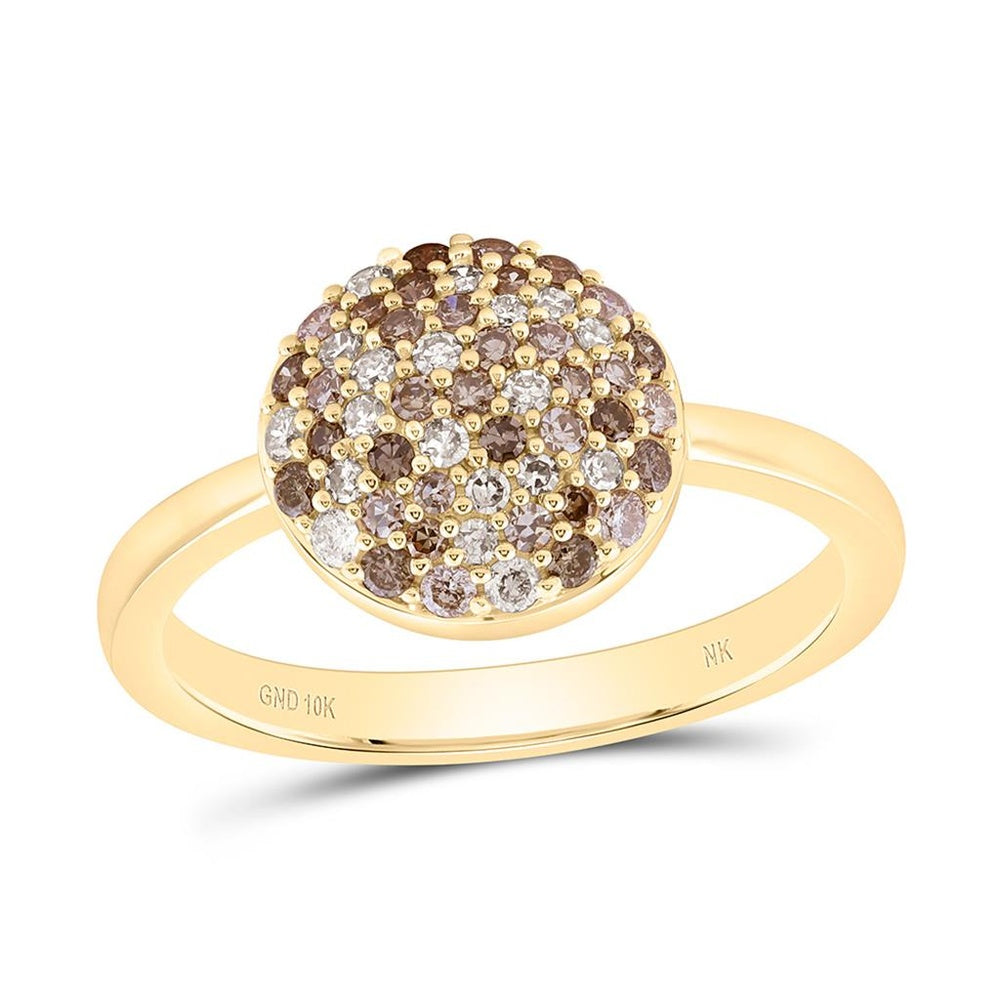Yellow Gold Round Brown and White Diamond Ring - 1/2 Carat Total Diamond Weight