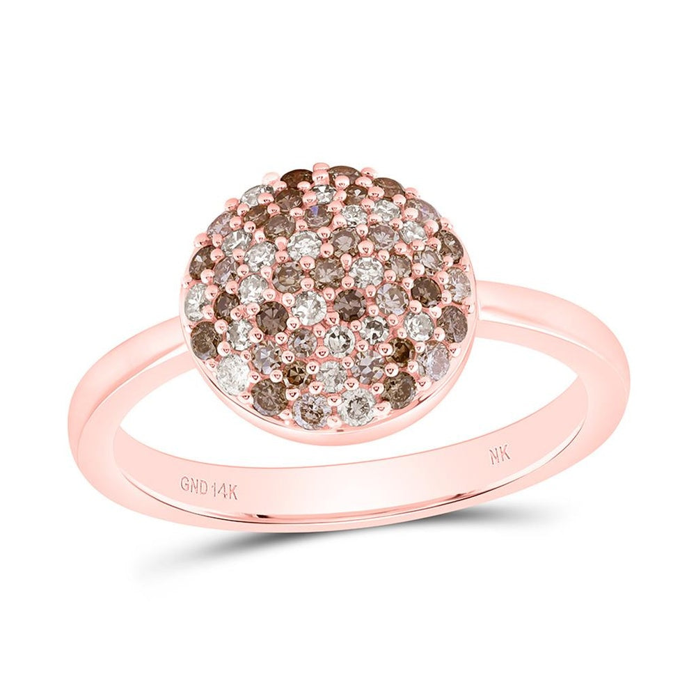 Yellow Gold Round Brown and White Diamond Ring - 1/2 Carat Total Diamond Weight