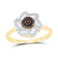 Yellow Gold Round Brown and White Diamond Ring - 1/3 Carat Total Diamond Weight