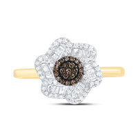 Yellow Gold Round Brown and White Diamond Ring - 1/3 Carat Total Diamond Weight