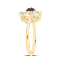 Yellow Gold Round Brown and White Diamond Ring - 1/3 Carat Total Diamond Weight