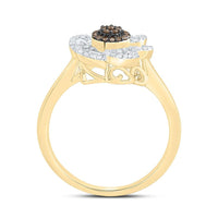Yellow Gold Round Brown and White Diamond Ring - 1/3 Carat Total Diamond Weight