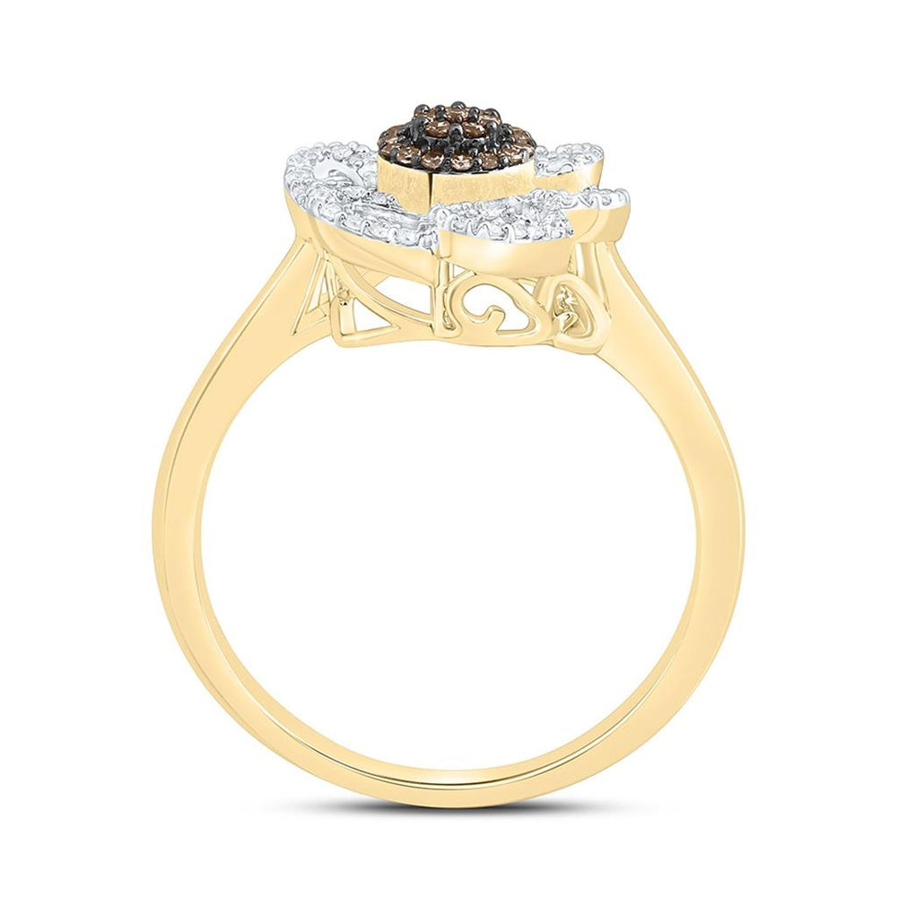 Yellow Gold Round Brown and White Diamond Ring - 1/3 Carat Total Diamond Weight