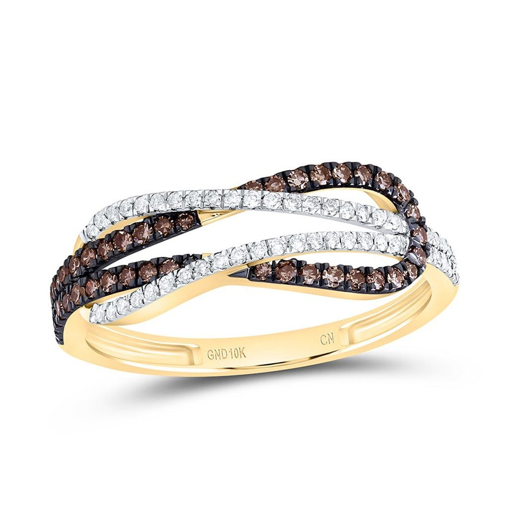 Yellow Gold Round Brown and White Diamond Ring - 1/3 Carat Total Diamond Weight