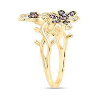 Yellow Gold Round Brown and White Diamond Ring - 1/3 Carat Total Diamond Weight