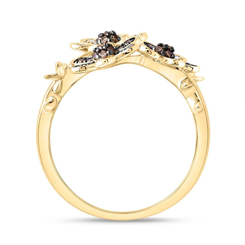 Yellow Gold Round Brown and White Diamond Ring - 1/3 Carat Total Diamond Weight