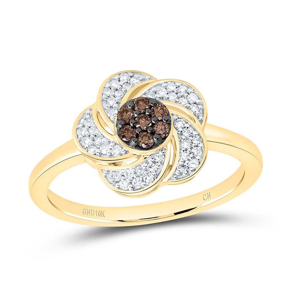 Yellow Gold Round Brown and White Diamond Ring - 1/4 Carat Total Diamond Weight