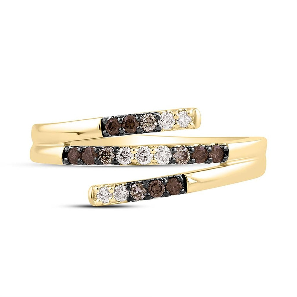 Yellow Gold Round Brown and White Diamond Ring - 1/4 Carat Total Diamond Weight