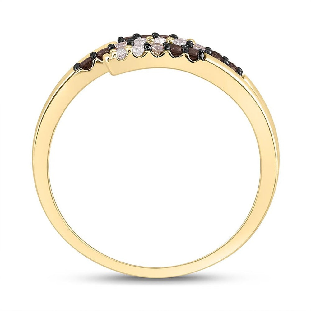 Yellow Gold Round Brown and White Diamond Ring - 1/4 Carat Total Diamond Weight