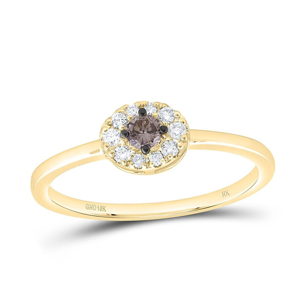 Yellow Gold Round Brown and White Diamond Ring - 1/5 Carat Total Diamond Weight