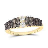 Yellow Gold Round Brown and White Diamond Ring - 1 Carat Total Diamond Weight