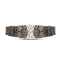 Yellow Gold Round Brown and White Diamond Ring - 1 Carat Total Diamond Weight