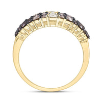 Yellow Gold Round Brown and White Diamond Ring - 1 Carat Total Diamond Weight