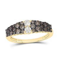 Yellow Gold Round Brown and White Diamond Ring - 1 Carat Total Diamond Weight