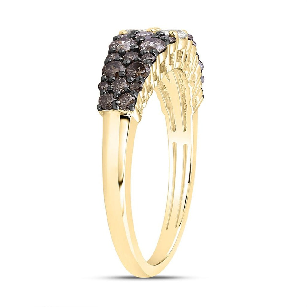 Yellow Gold Round Brown and White Diamond Ring - 1 Carat Total Diamond Weight