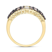 Yellow Gold Round Brown and White Diamond Ring - 1 Carat Total Diamond Weight