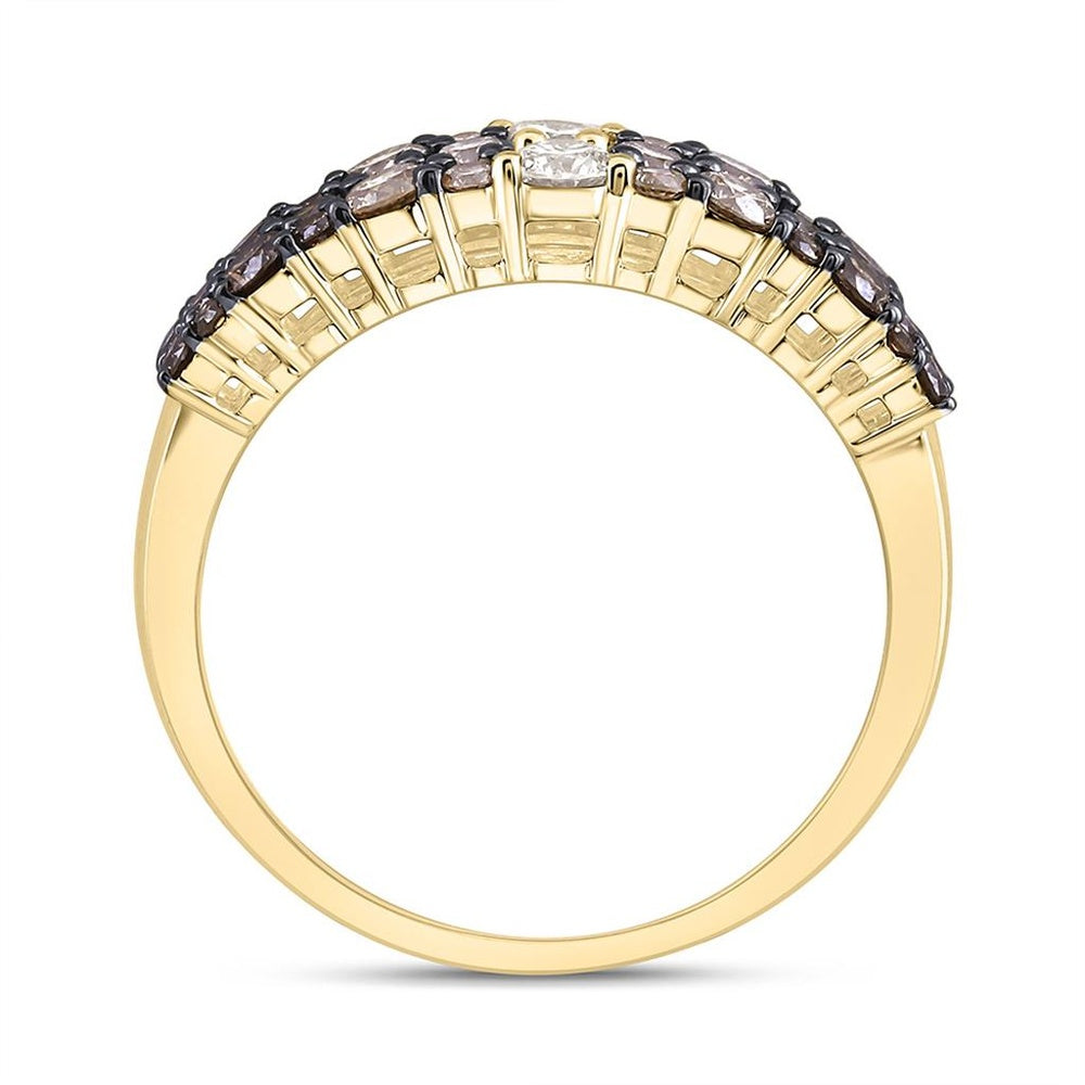 Yellow Gold Round Brown and White Diamond Ring - 1 Carat Total Diamond Weight