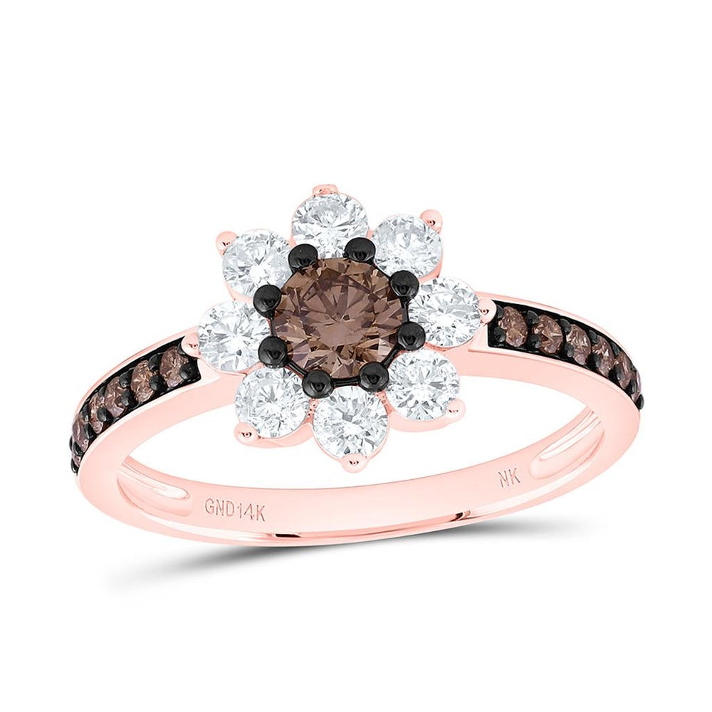 Yellow Gold Round Brown and White Diamond Ring - 1 Carat Total Diamond Weight