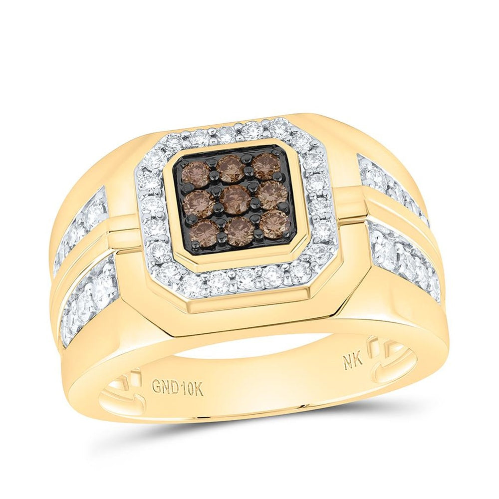 Yellow Gold Round Brown and White Diamond Ring - 1 Carat Total Diamond Weight