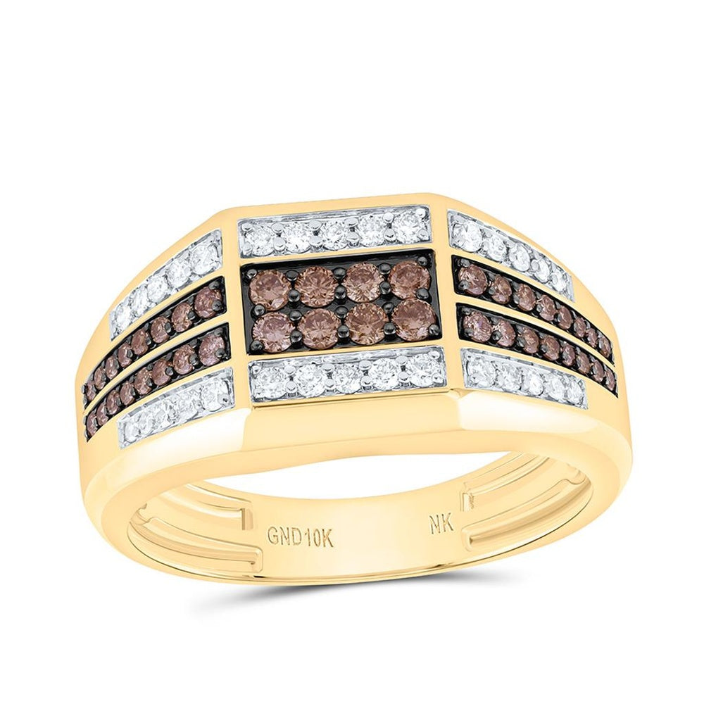 Yellow Gold Round Brown and White Diamond Ring - 3/4 Carat Total Diamond Weight