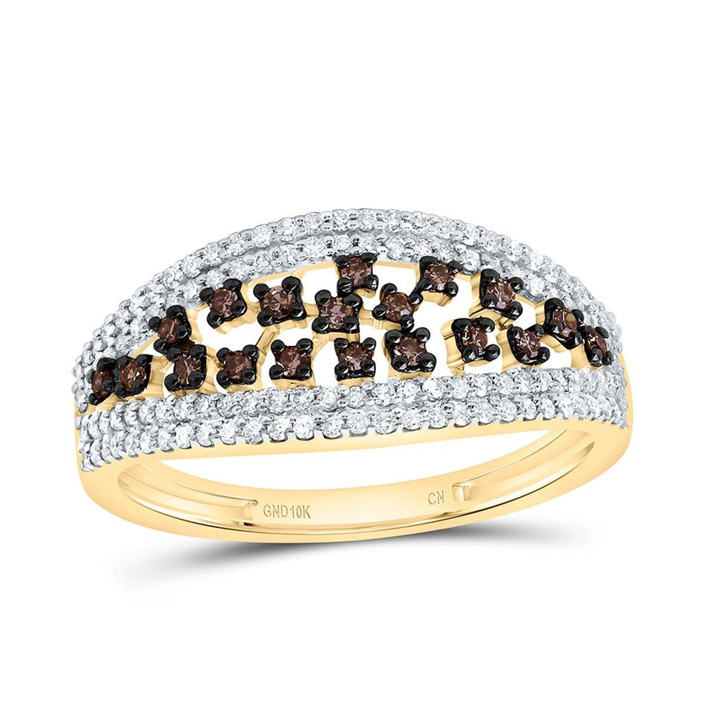 Yellow Gold Round Brown and White Diamond Ring - 3/8 Carat Total Diamond Weight