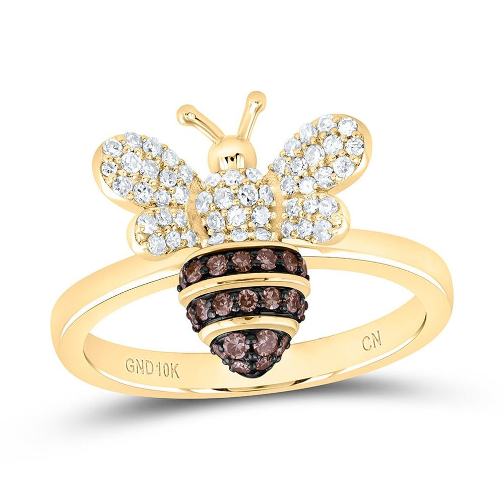 Yellow Gold Round Brown and White Diamond Ring - 3/8 Carat Total Diamond Weight