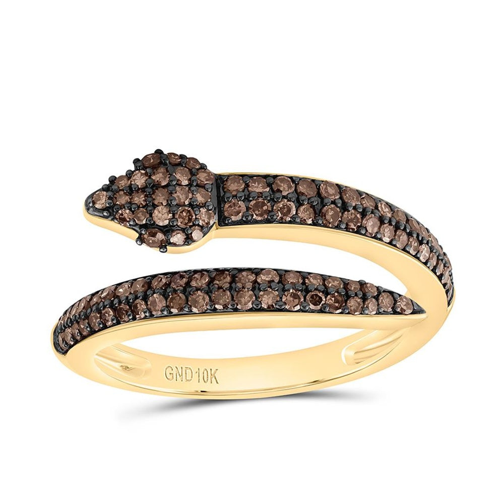 Yellow Gold Round Brown and White Diamond Ring - 3/8 Carat Total Diamond Weight