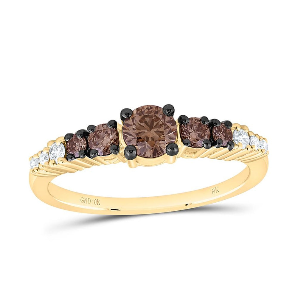 Yellow Gold Round Brown and White Diamond Ring - 5/8 Carat Total Diamond Weight