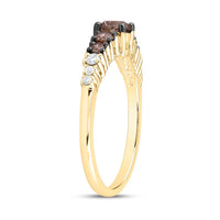Yellow Gold Round Brown and White Diamond Ring - 5/8 Carat Total Diamond Weight