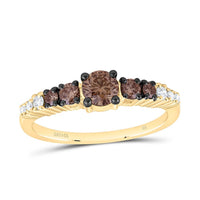 Yellow Gold Round Brown and White Diamond Ring - 5/8 Carat Total Diamond Weight