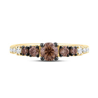 Yellow Gold Round Brown and White Diamond Ring - 5/8 Carat Total Diamond Weight