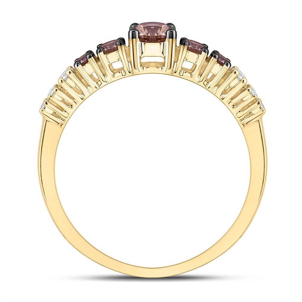 Yellow Gold Round Brown and White Diamond Ring - 5/8 Carat Total Diamond Weight