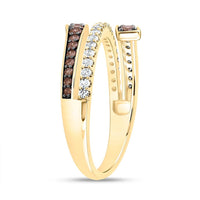 Yellow Gold Round Brown and White Diamond Ring - 5/8 Carat Total Diamond Weight