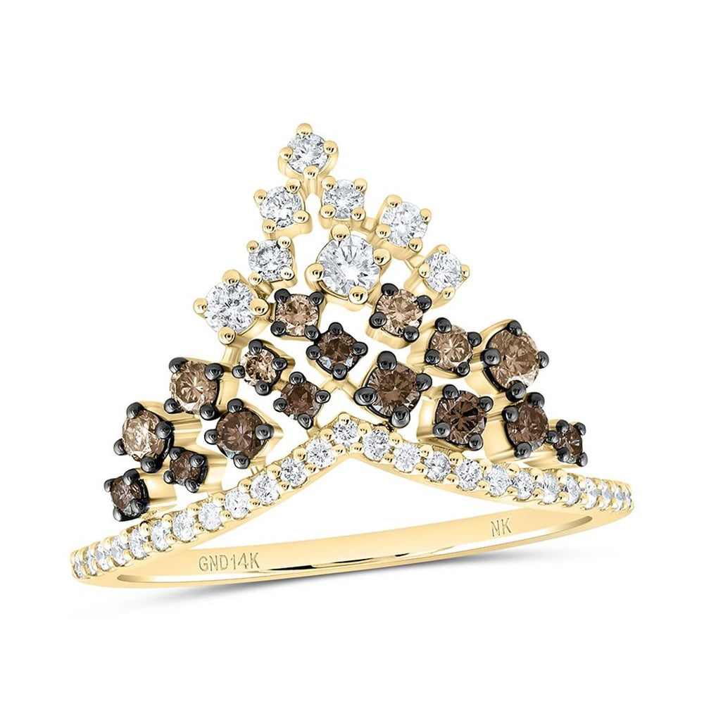 Yellow Gold Round Brown and White Diamond Ring - 5/8 Carat Total Diamond Weight