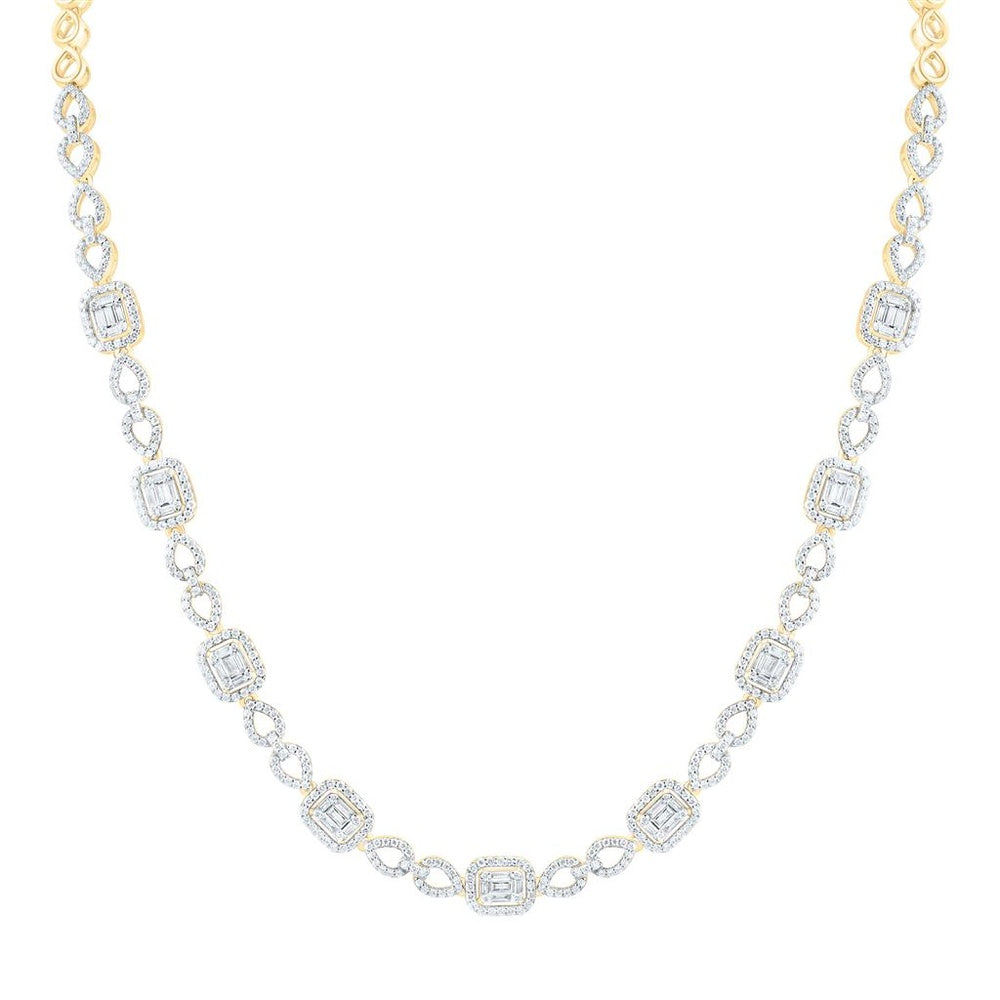 Yellow Gold Round Diamond 17-Inch Necklace - 3 Carat Total Diamond Weight