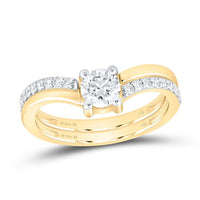 Yellow Gold Round Diamond Bridal Ring Set - 5/8 Carat Total Diamond Weight