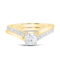 Yellow Gold Round Diamond Bridal Ring Set - 5/8 Carat Total Diamond Weight