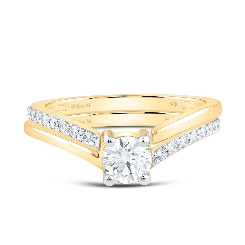 Yellow Gold Round Diamond Bridal Ring Set - 5/8 Carat Total Diamond Weight