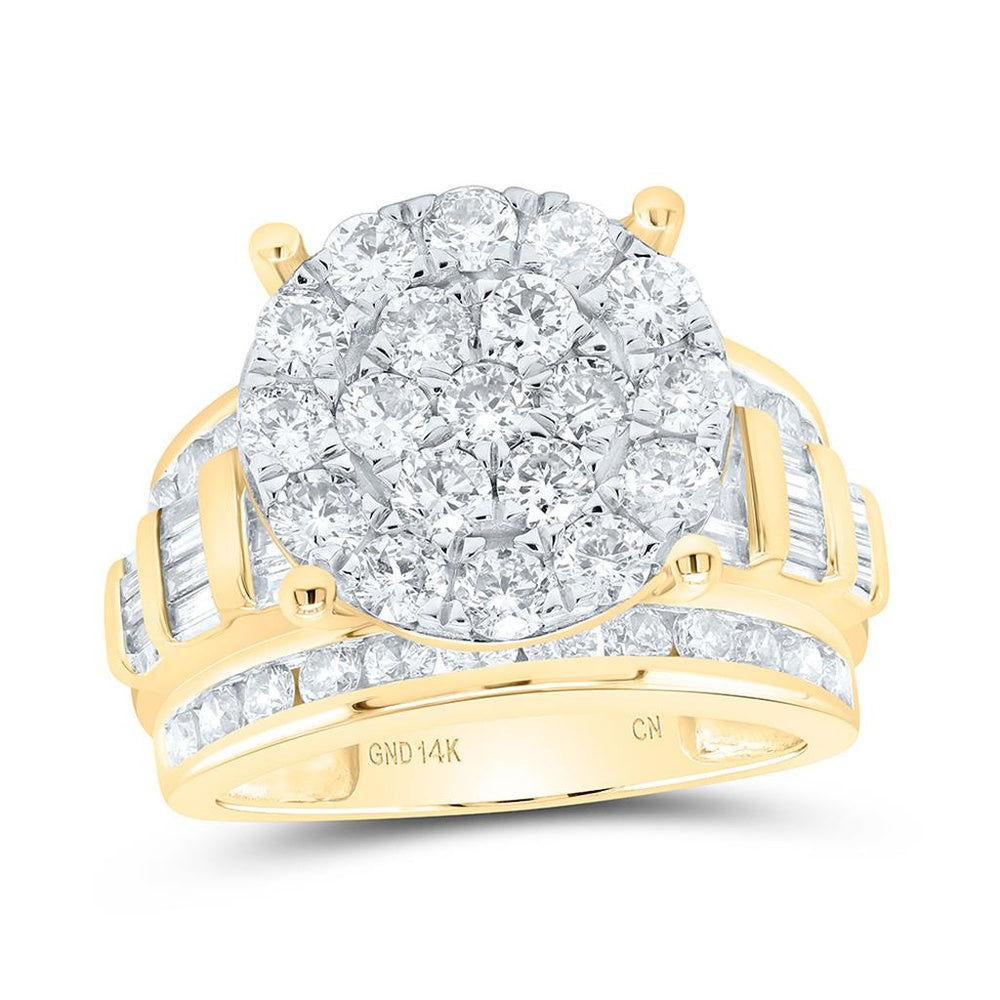Yellow Gold Round Diamond Cluster Bridal Wedding Engageme